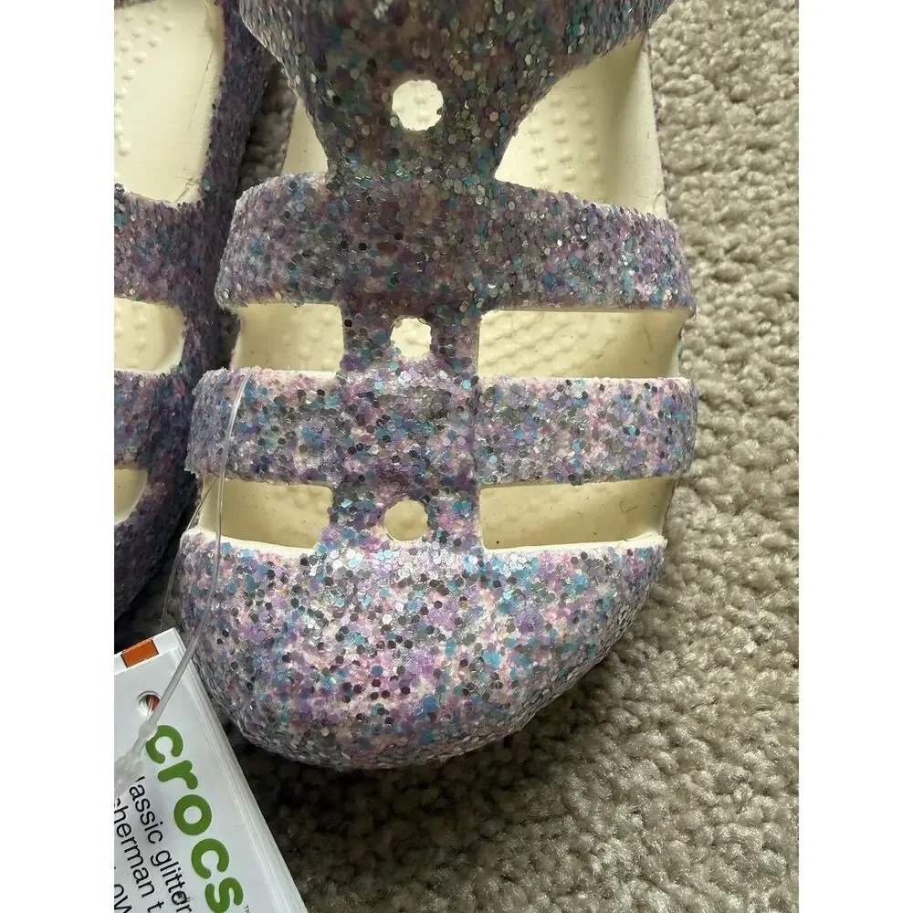 Crocs Classic Glitter Fisherman T Sandals Purple Multi Unisex Kids C9 EU25-26